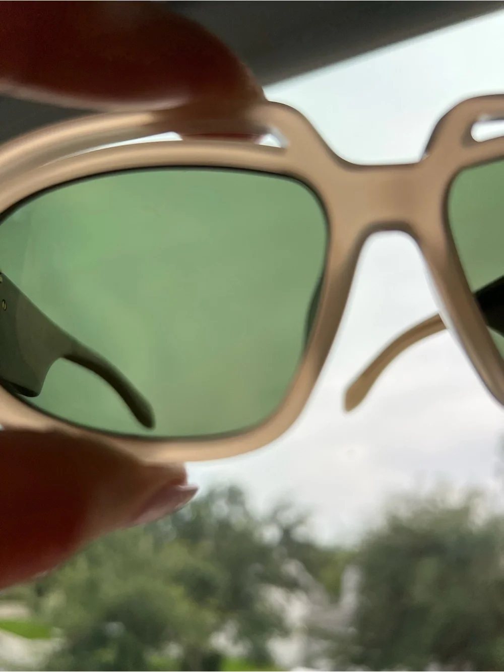 Palm Angels Beige Frame Sunglasses with Green Lenses over $350